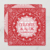 ボヘミアンレッド＆ホワイトパイсли インドのウェディング 招待状 (正面/裏面)