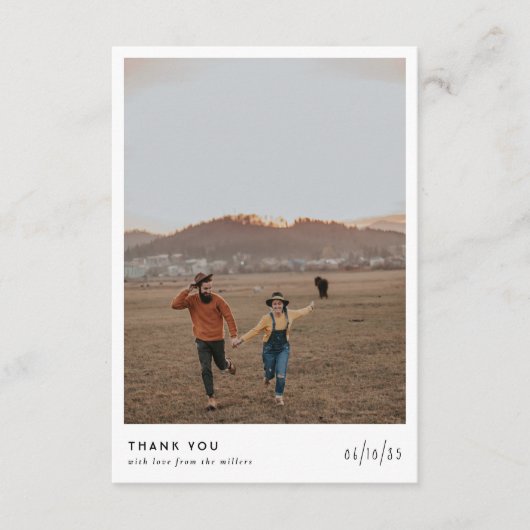 ボヘミアンレトロミニマシンプルリスト結婚フォトズ サンキューカード (正面)