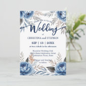 ボヘミアンロマンチックブルーとグレー結婚牡丹 招待状 (スタンド正面)