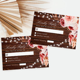 ボヘミアンローズラスティックウッド結婚式RSVP 出欠カード
