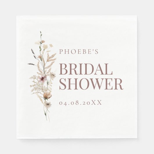 ボヘミアンワイルドフラワーの水彩画 ブライダルシャワー スタンダードランチョンナプキン (正面)