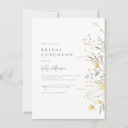 ボヘミアンワイルドフラワーエレガントブライダルシャワー写真 招待状 (正面)