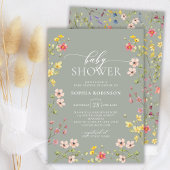 ボヘミアンワイルドフラワーガールグリーンベビーシャワー 招待状