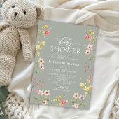ボヘミアンワイルドフラワーガールグリーンベビーシャワー 招待状