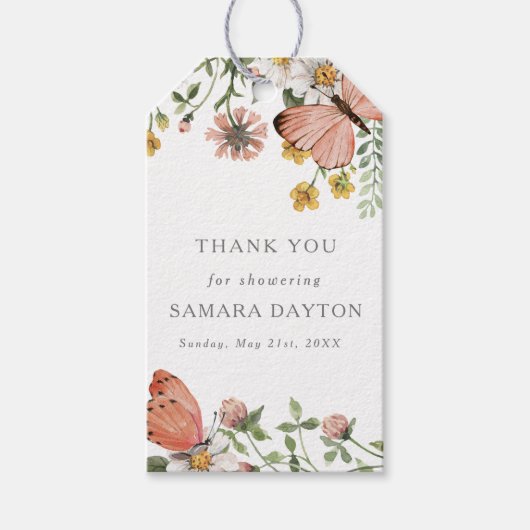 ボヘミアンワイルドフラワーバタフライありがとう ギフトタグ (正面)