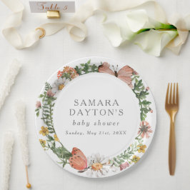 ボヘミアンワイルドフラワーバタフライベビーシャワー ペーパープレート
