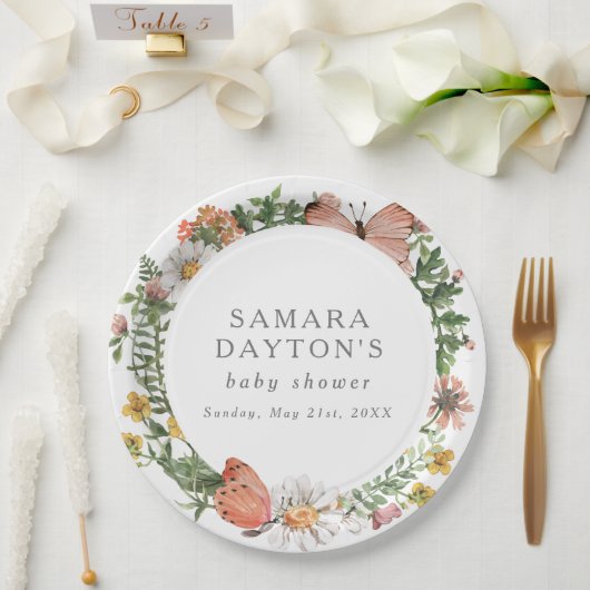 ボヘミアンワイルドフラワーバタフライベビーシャワー ペーパープレート (ウェディング)