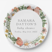 ボヘミアンワイルドフラワーバタフライベビーシャワー ペーパープレート (正面)