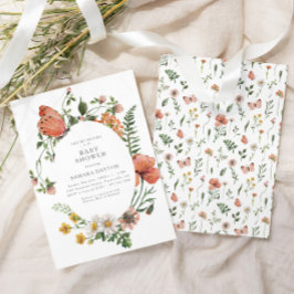 ボヘミアンワイルドフラワーバタフライベビーシャワー 招待状