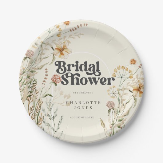 ボヘミアンワイルドフラワーフォトアーチブライダルシャワー ペーパープレート (正面)