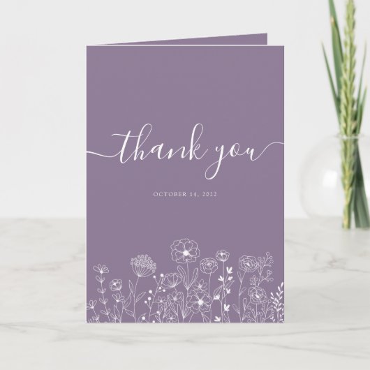 ボヘミアンワイルドフラワーモダンウォーターカラーウェディング サンキューカード (正面)