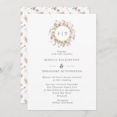 ボヘミアンワイルドフラワーリースモノグラム結婚ズ 招待状 (正面/裏面)