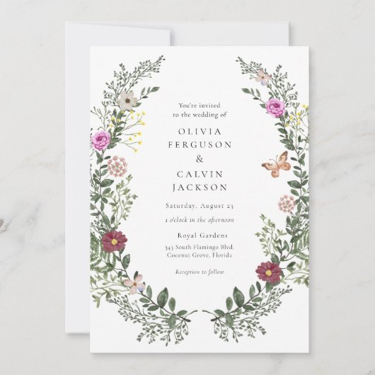 ボヘミアンワイルドフラワー庭園の結婚式 招待状 (正面)