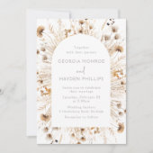 ボヘミアンワイルドフラワー結婚の水色 招待状 (正面)