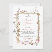 ボヘミアンワイルドフラワー金ゴールドフレームブライダルシャワー 招待状 (正面)