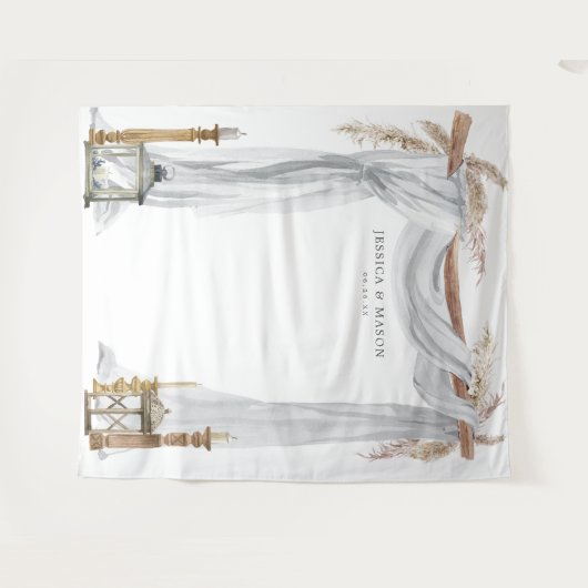 ボヘミアンワックスキャンドル ウェディングアーチ バックドロップ フォトブース タペストリー (正面(横))