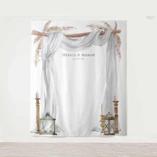 ボヘミアンワックスキャンドル ウェディングアーチ バックドロップ フォトブース タペストリー (正面)