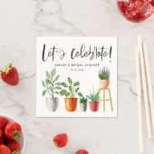 ボヘミアンワンピースの水彩画の鉢植えの観葉植物 ブライダルシャワー スタンダードカクテルナプキン (インサイチュ)