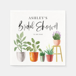 ボヘミアンワンポイント水彩画の鉢植えの観葉植物 ブライダルシャワー スタンダードカクテルナプキン