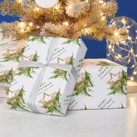 ボヘミアンワークの水彩画のクリスマスコンポジション ホリデー ラッピングペーパー (クリスマス)