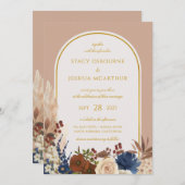 ボヘミアンワークス ウォーターカラー フラワー パンパス ウェディング 招待状 (正面/裏面)