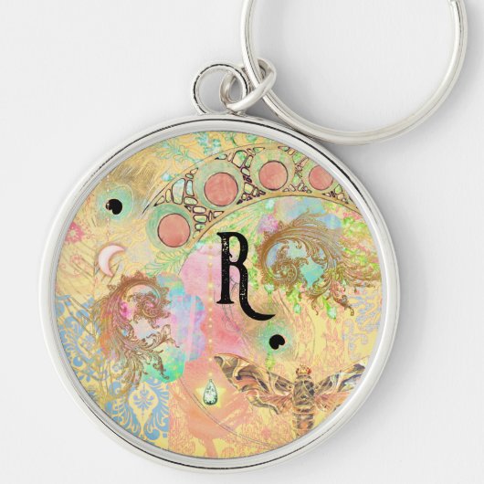 ボヘミアンヴィンテージダマスコフェザーヒッピーシックなパステル キーホルダー (正面)