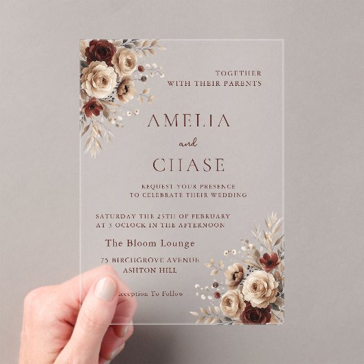 ボヘミアンヴィンテージフローラオールシーズ結婚ンズ アクリル招待状 (インサイチュ (ポータブル))