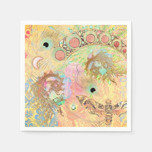 ボヘミアンヴィンテージユニークアートヒッパイパステルwhimsica スタンダードカクテルナプキン (正面)