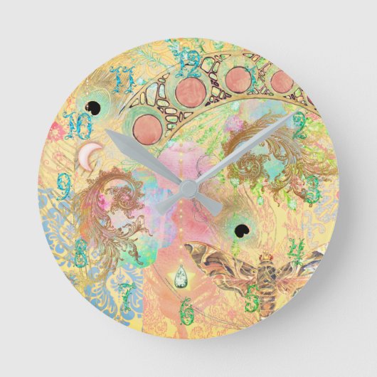 ボヘミアンヴィンテージユニークアートヒッパイパステルwhimsica ラウンド壁時計 (正面)