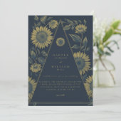 ボヘミアン三角州ひまわり結婚のネイビーブルー 招待状 (スタンド正面)