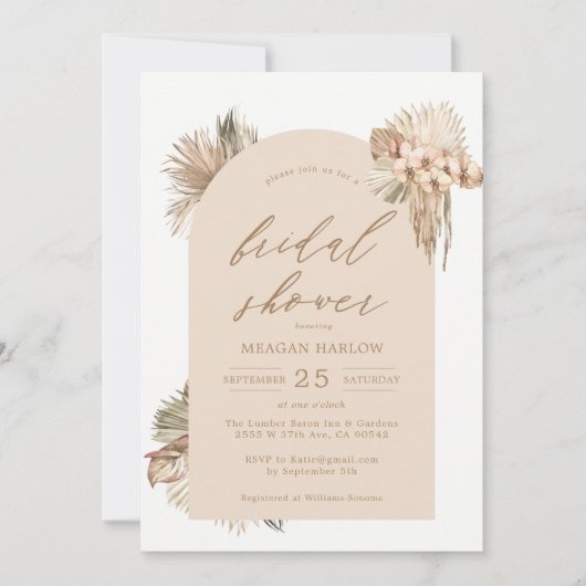 ボヘミアン乾燥パーム葉ブライダルシャワーの導入 招待状 (正面)