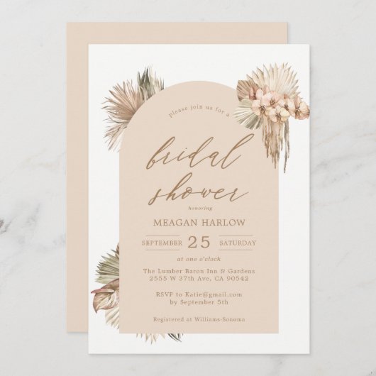 ボヘミアン乾燥パーム葉ブライダルシャワーの導入 招待状 (正面/裏面)
