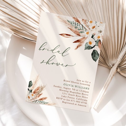 ボヘミアン乾燥フローラ緑ブライダルシャワー 招待状
