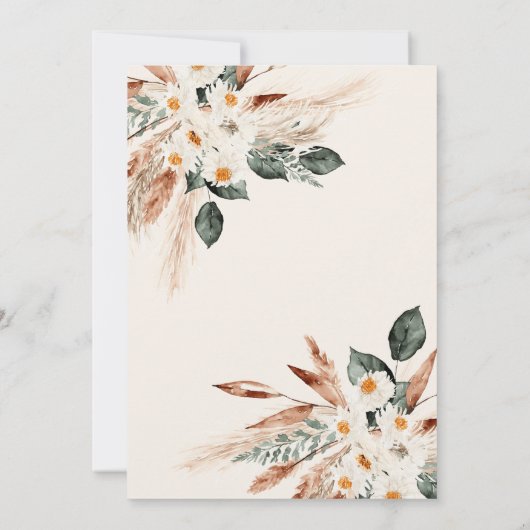 ボヘミアン乾燥フローラ緑ブライダルシャワー 招待状 (裏面)