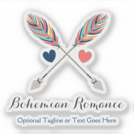 ボヘミアン交差矢印とハート名のロゴ シール (正面)