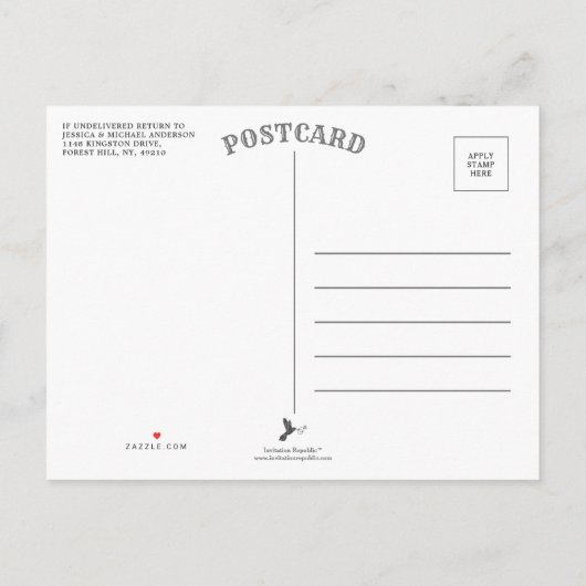 ボヘミアン夏の写真結婚式の日付を保存 案内ポストカード (裏面)