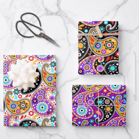 ボヘミアン女性のカーボーイバンダナペイズリーファンタジープリント ラッピングペーパーシート (正面)