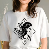 ボヘミアン女性蝶花幾何学アート トライブレンドTシャツ