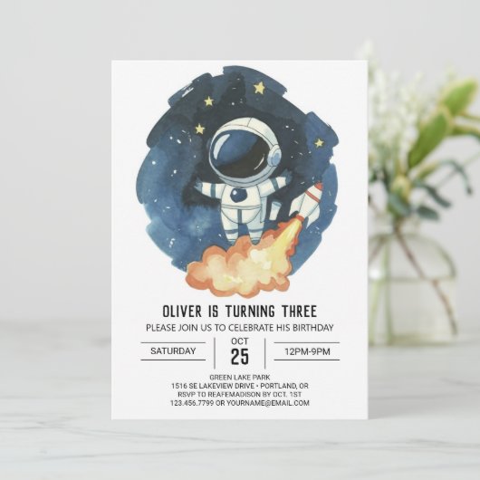 ボヘミアン宇宙子供宇宙飛行士ボーイ誕生日 招待状 (スタンド正面)