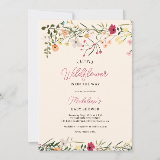ボヘミアン小さな野生の花の春の赤ちゃんシャワー 招待状 (正面)