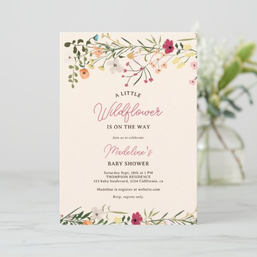 ボヘミアン小さな野生の花の春の赤ちゃんシャワー 招待状 (スタンド正面)