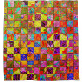 ボヘミアン市松模様にフローラ シャワーカーテン (正面)