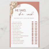 ボヘミアン彼は彼女はブライダルシャワーゲームを言った (正面)