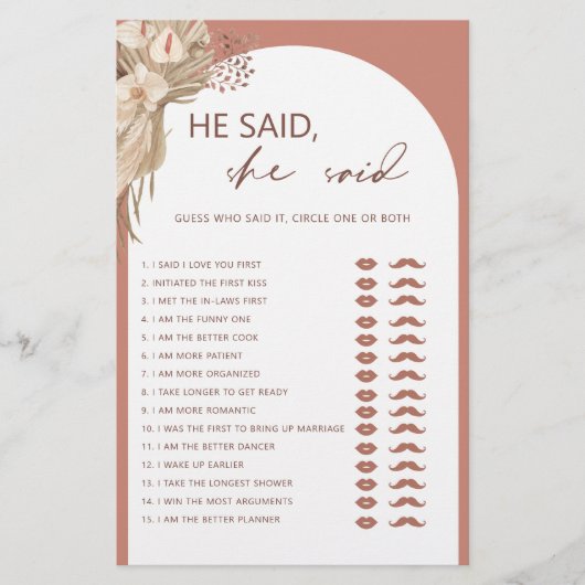 ボヘミアン彼は彼女はブライダルシャワーゲームフライヤーと言った チラシ (正面)