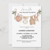 ボヘミアン彼または彼女の赤ちゃん服のジェンダーを明らかにする 招待状 (正面)