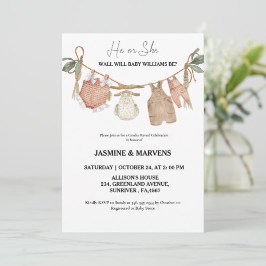 ボヘミアン彼または彼女の赤ちゃん服のジェンダーを明らかにする 招待状 (スタンド正面)