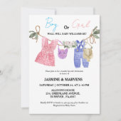 ボヘミアン彼または彼女の赤ちゃん服のジェンダーを明らかにする 招待状 (正面)