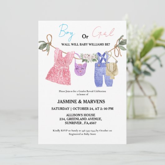 ボヘミアン彼または彼女の赤ちゃん服のジェンダーを明らかにする 招待状 (スタンド正面)