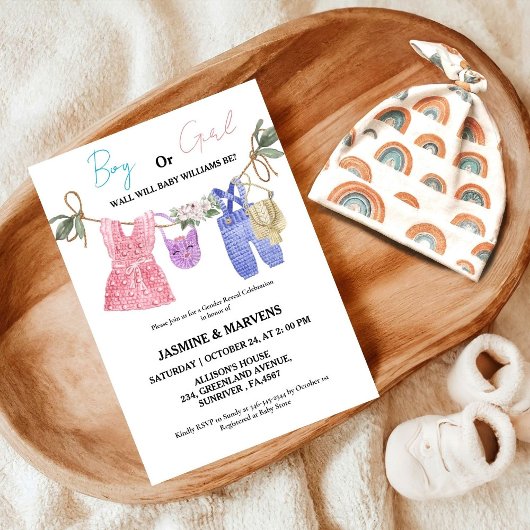 ボヘミアン彼または彼女の赤ちゃん服のジェンダーを明らかにする 招待状
