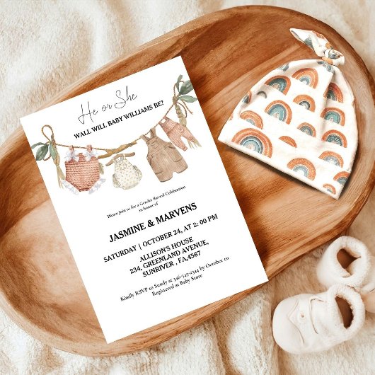 ボヘミアン彼または彼女の赤ちゃん服のジェンダーを明らかにする 招待状